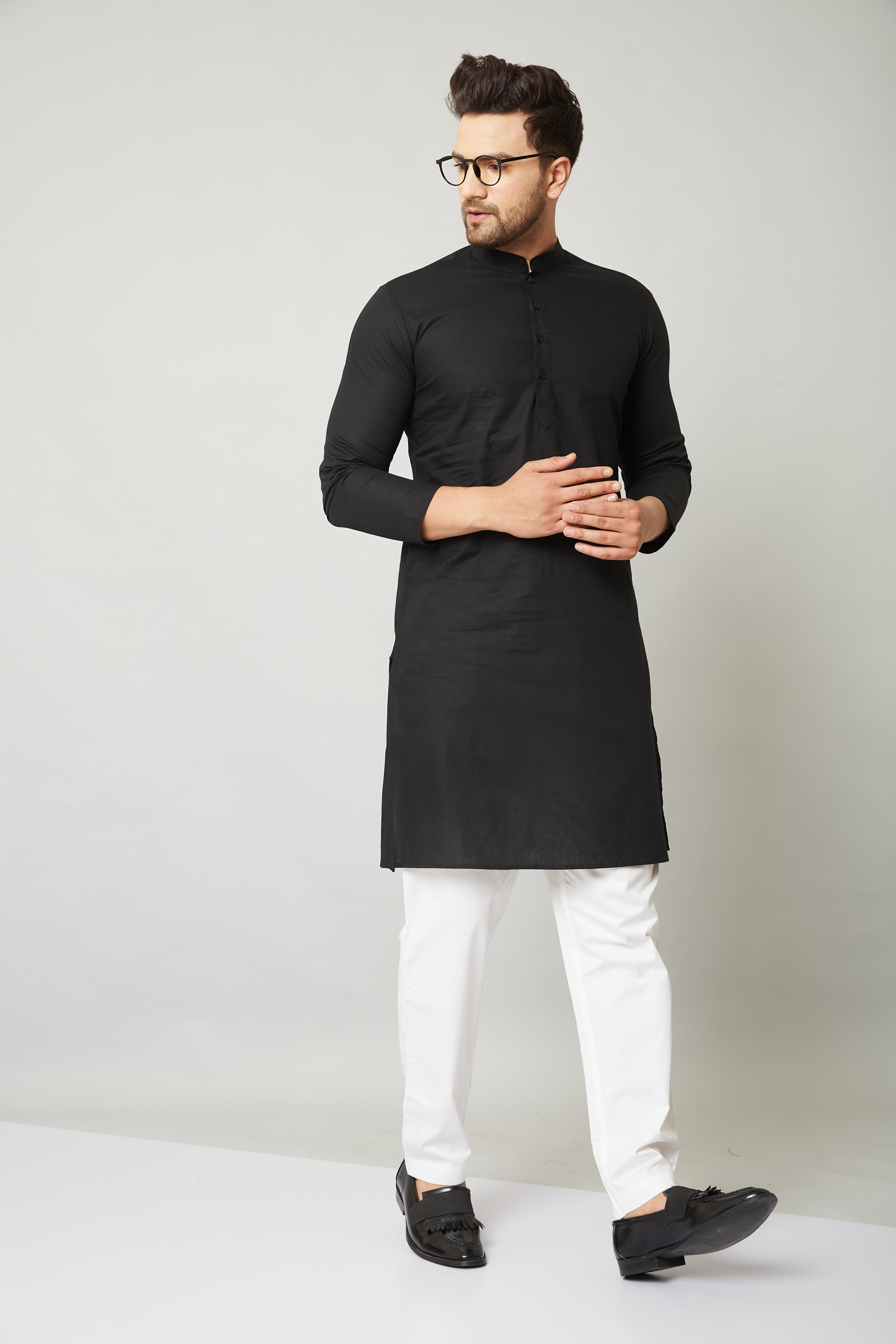 Louis Monarch Men Black Linen Pure Cotton Straight Kurta